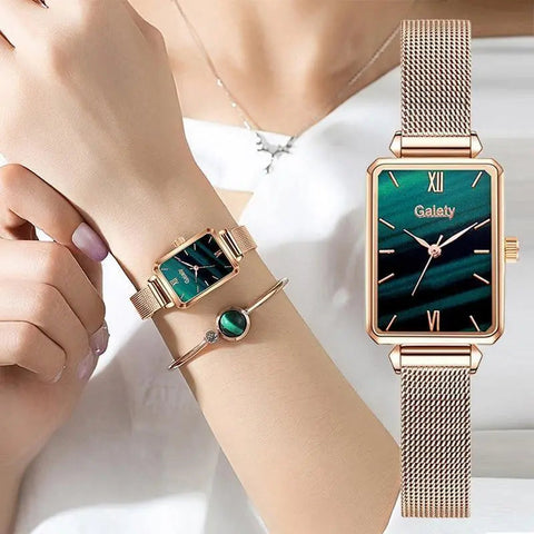 Lujoso reloj de oro para mujer + pulsera gratis