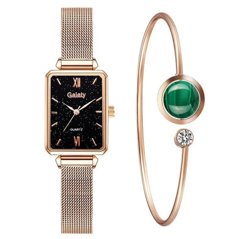 Lujoso reloj de oro para mujer + pulsera gratis