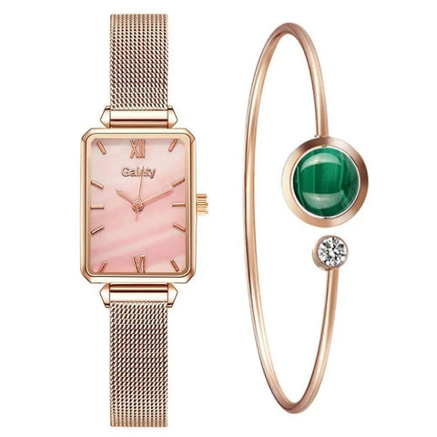 Lujoso reloj de oro para mujer + pulsera gratis