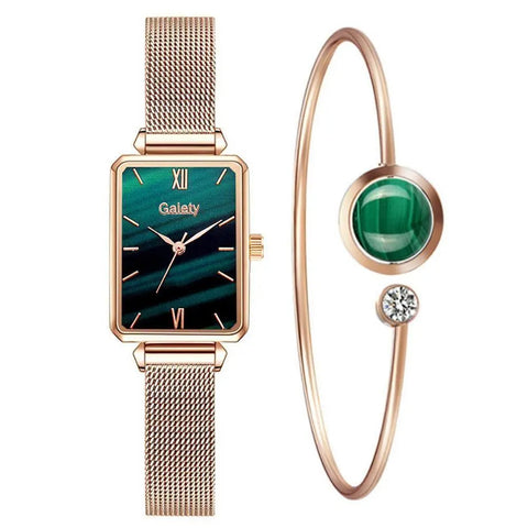 Lujoso reloj de oro para mujer + pulsera gratis